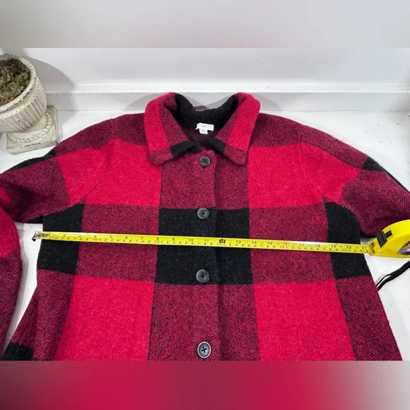 J.Jill Buffalo Red Black Cardigan Wool Blend Soft Jacket Large Petite - Picture 6 of 11